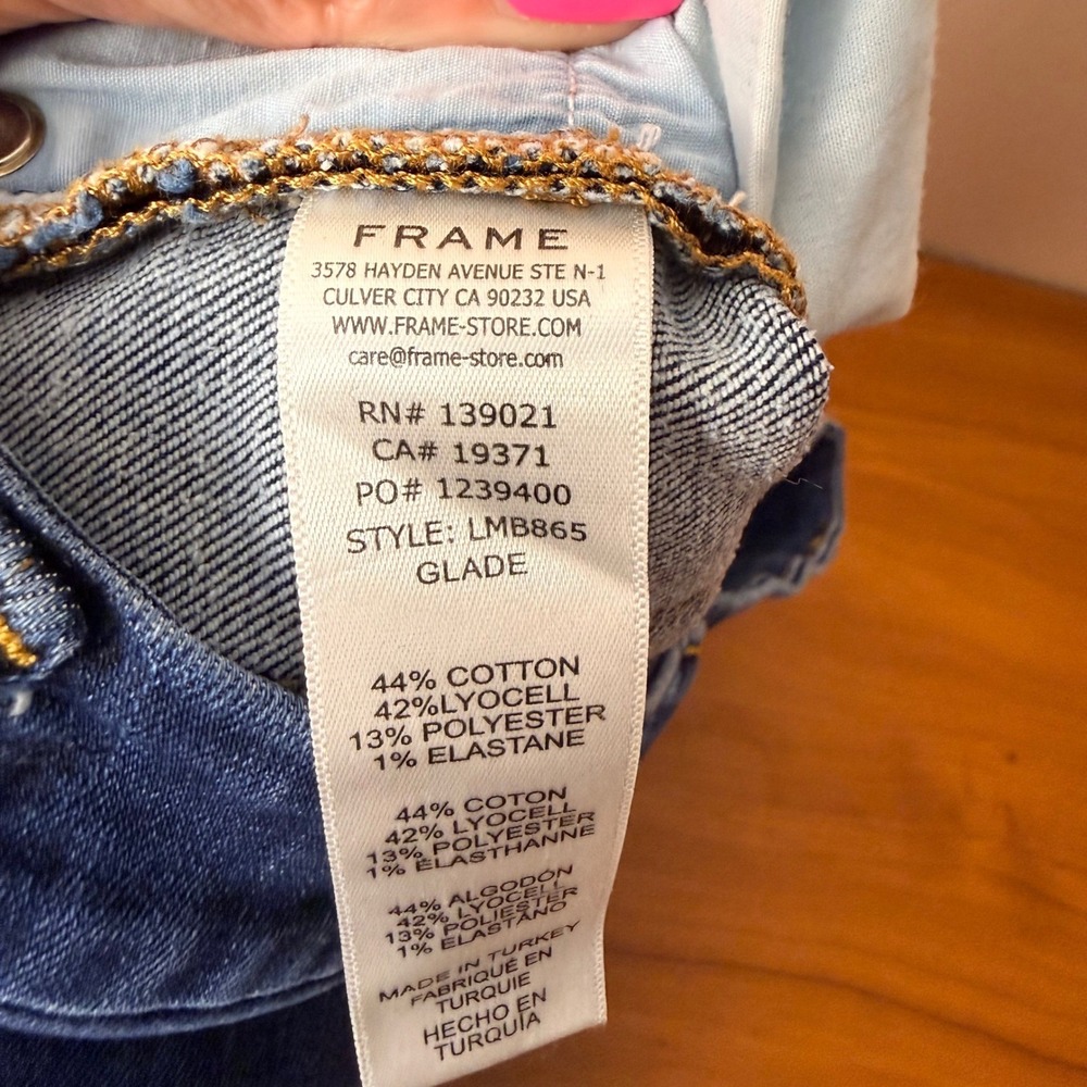 Frame Le Mini Boot High Rise Dark Wash Bootcut Jeans Size 26 Indigo Stretch - Picture 9 of 9
